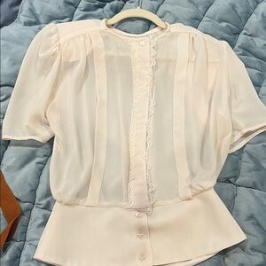 Vintage Elegant Cream Blouse w/ matching pleated skirt. 1970’s